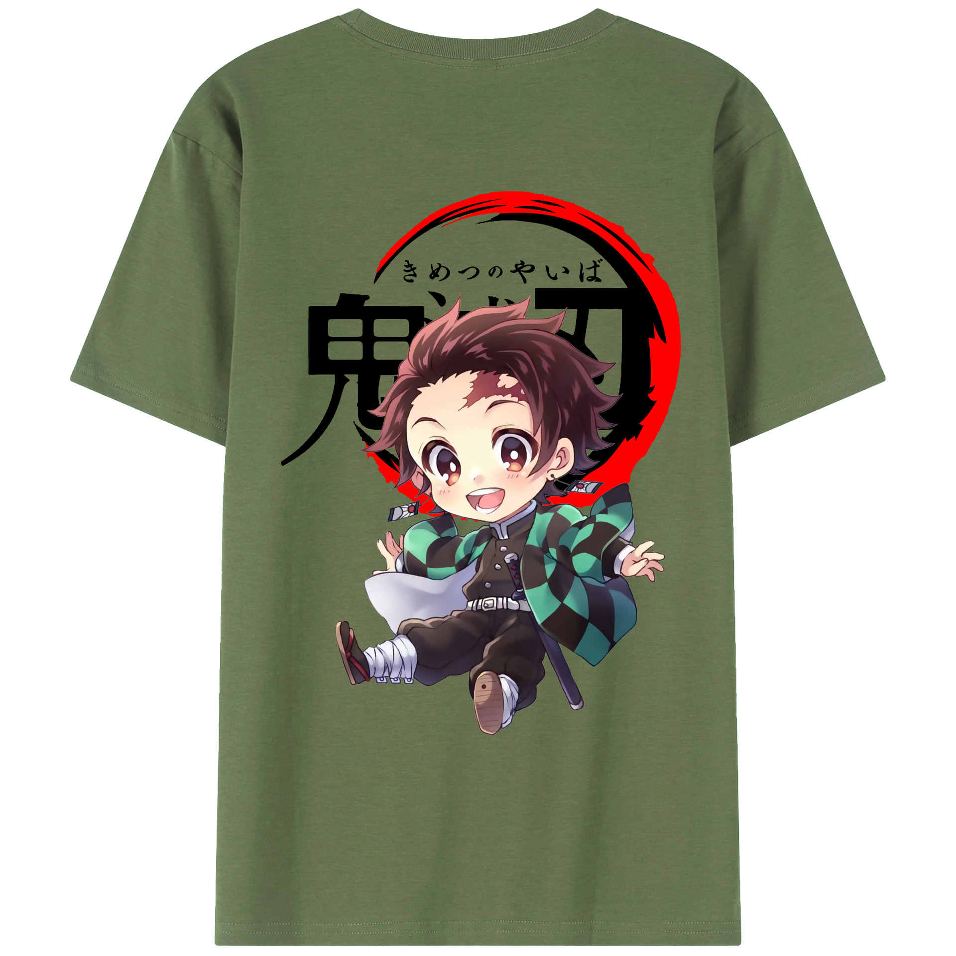 （画像用） 鬼滅の刃 竈門 炭治郎／かまど たんじろう Kamado Tanjirou 綿100％ メンズ半袖Tシャツ（バックプリント） 通気性